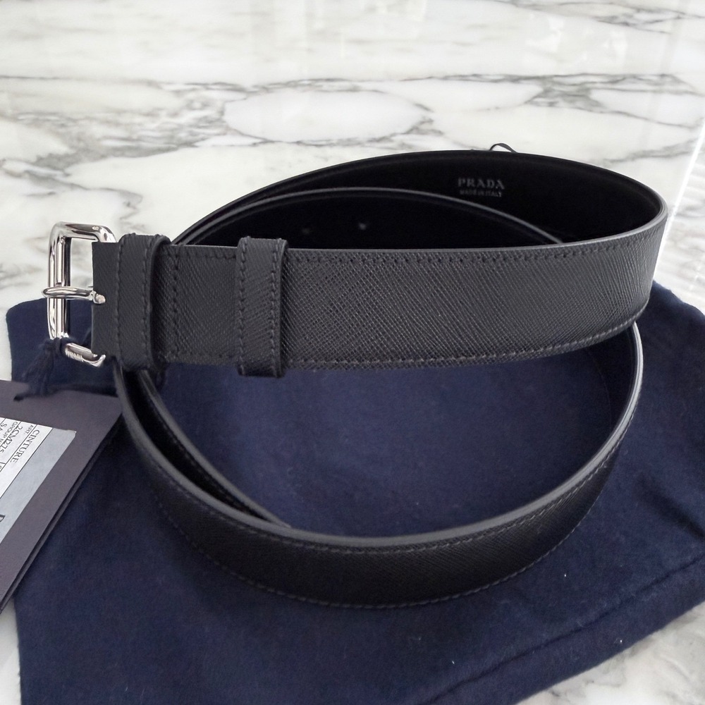 Prada 2CM275 Men's Black Saffiano Leather Belt silver buckle, 100 cm - Picture 3 of 5